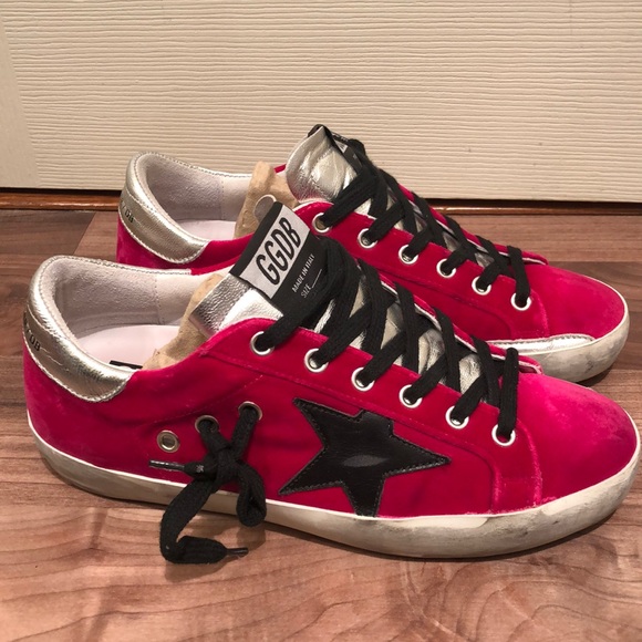 golden goose pink velvet sneakers
